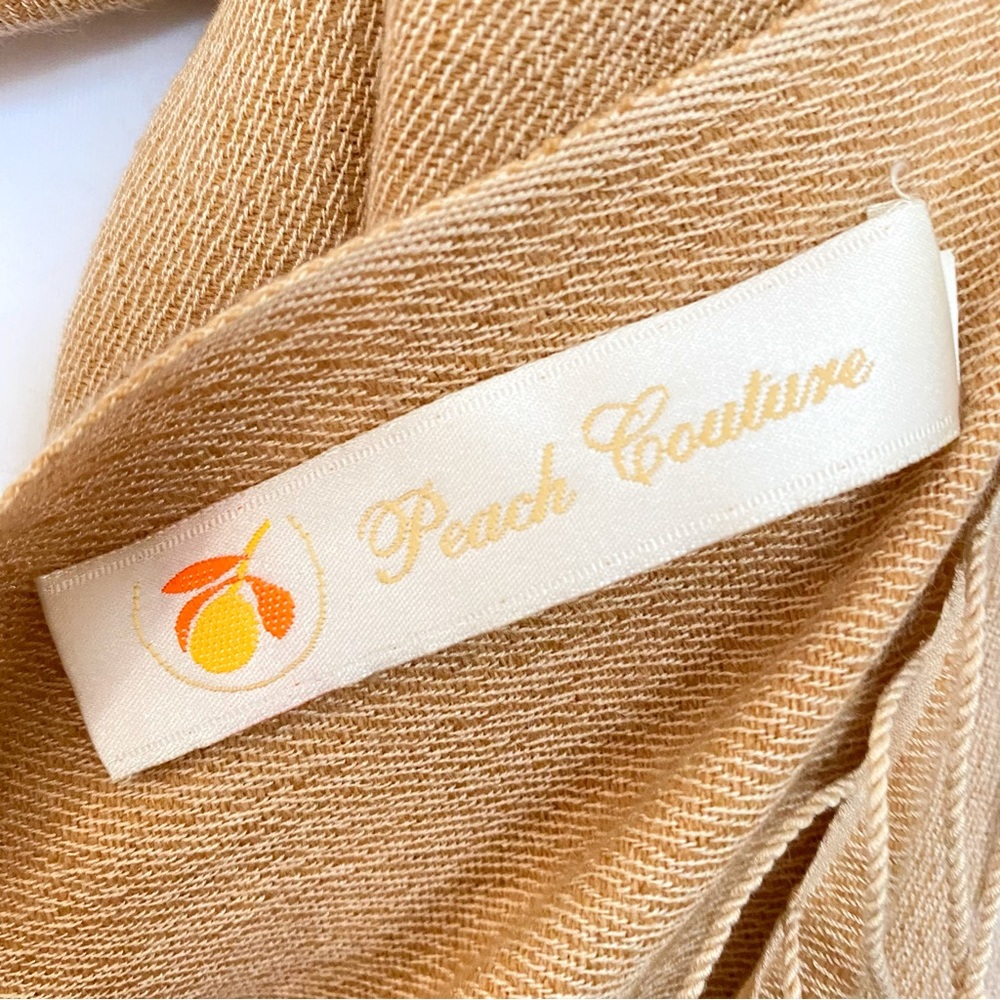 Peach Couture tan brown nude cashmere fringe pashmina long scarf - Picture 4 of 4